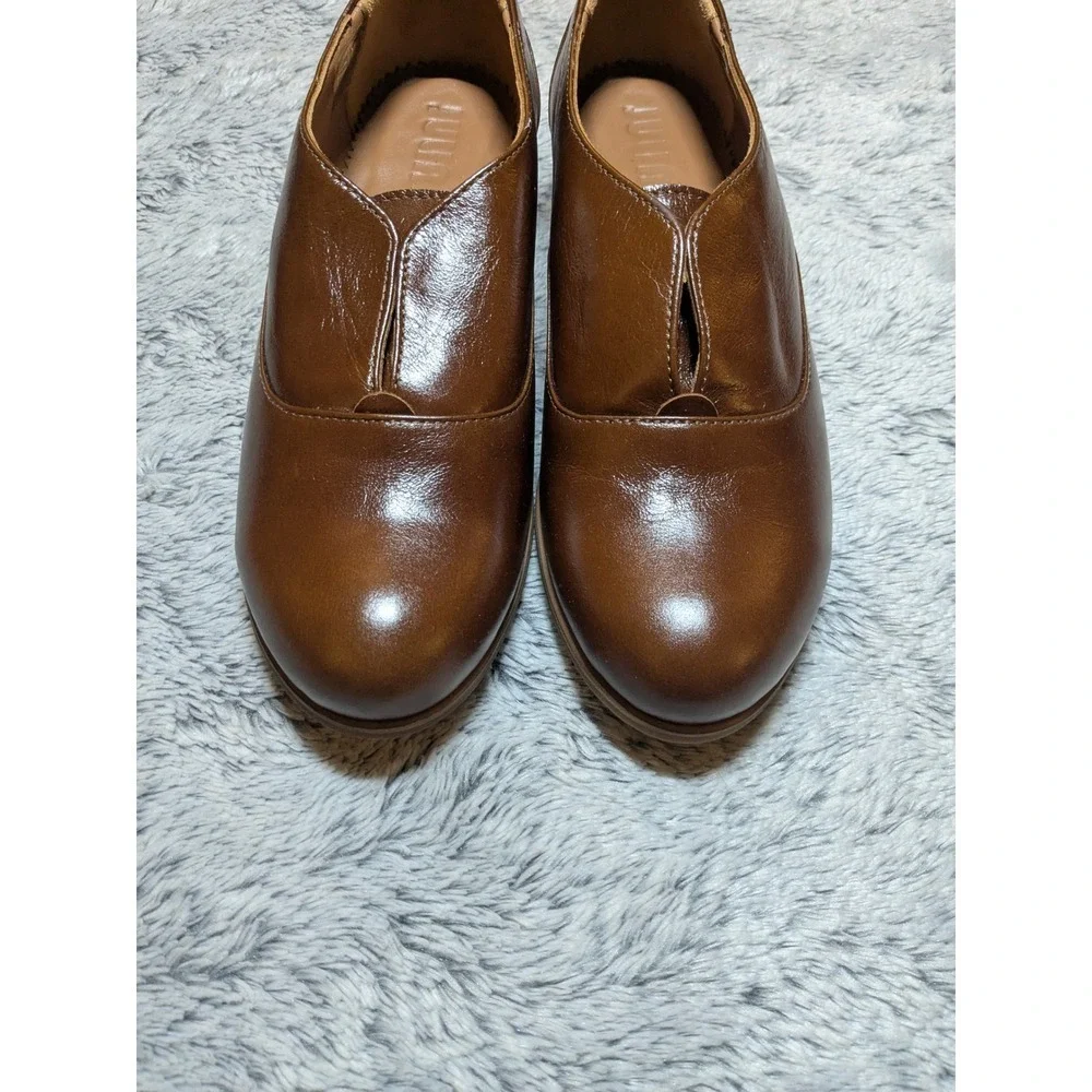 NEW Julia Bo Brown Oxfords Leather Laceless Slip On Size 38 US 7.5 8